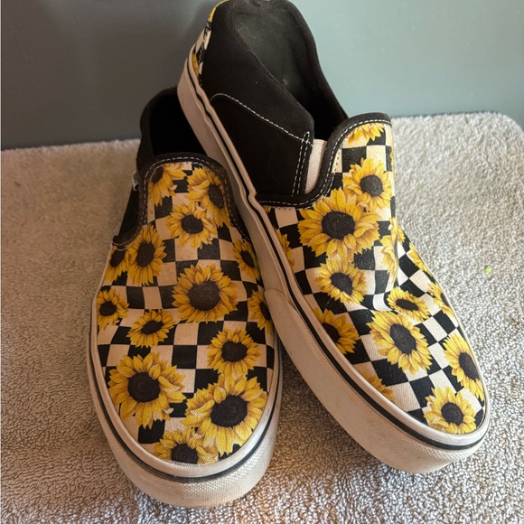 Sunflower Checkered Slip-On Vans - Picture 1 of 4